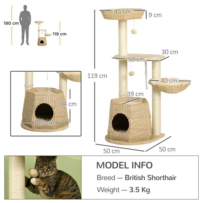 Premium Cat Tree: Multiple Levels, Sisal Scratch Post, Cat House, Bed, Ball - PawHut