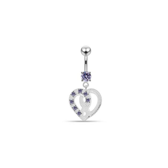 Jeweled Love Twin Hearts Sterling Silver Belly Button Piercing