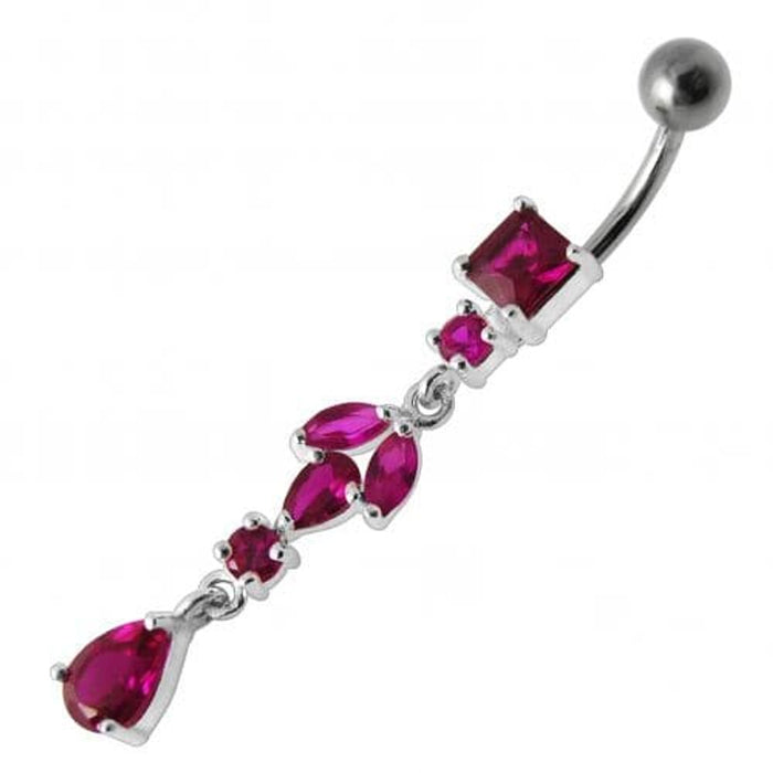 Fancy Multi Stone Jeweled Dangling Banana Bar Belly Button Ring