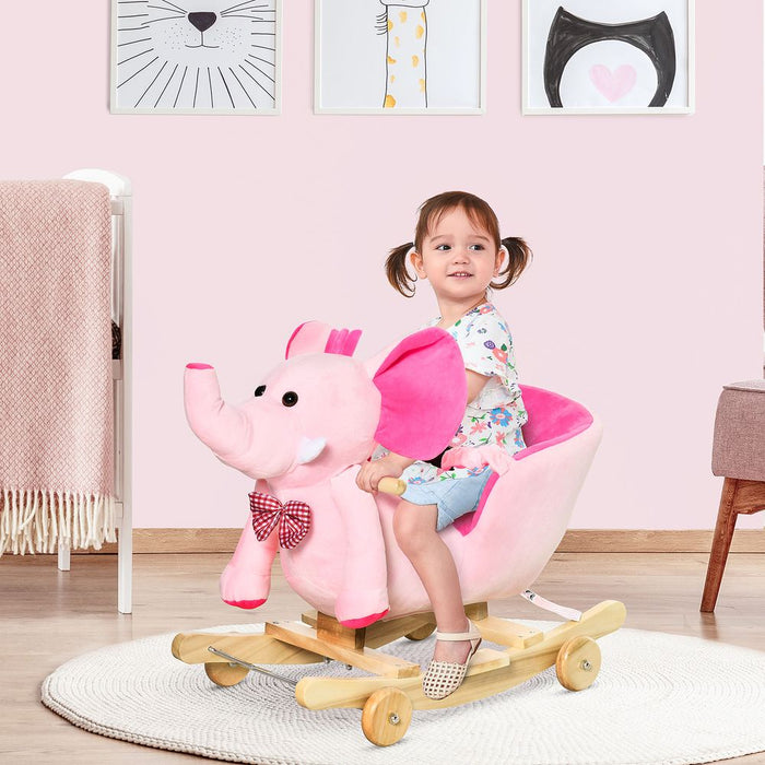 2-In-1 Pink Baby Rocking Horse Ride On Elephant - Wheels, Music