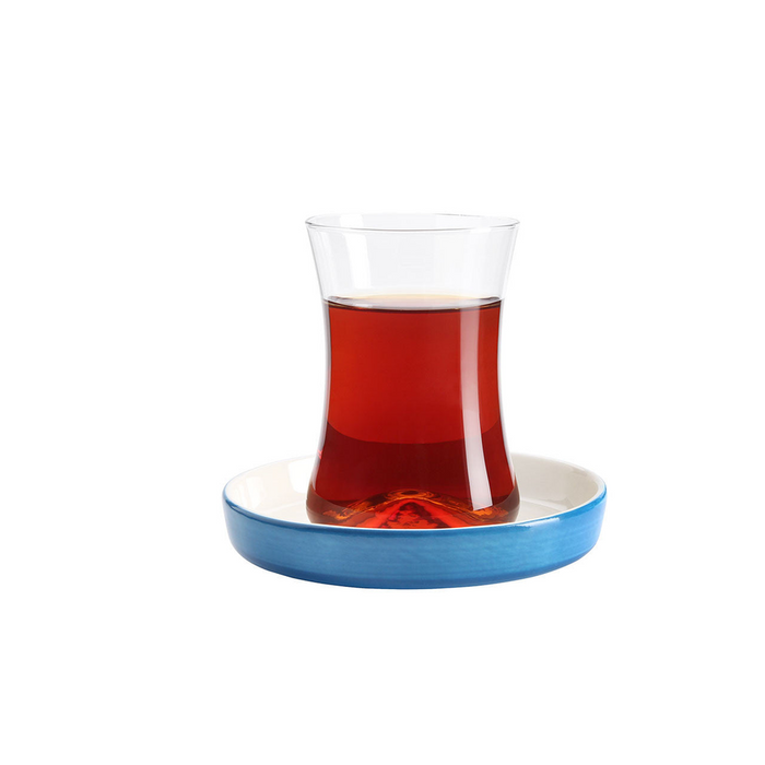 Istanbul Tiryaki Tea Glass and Saucer - Blue