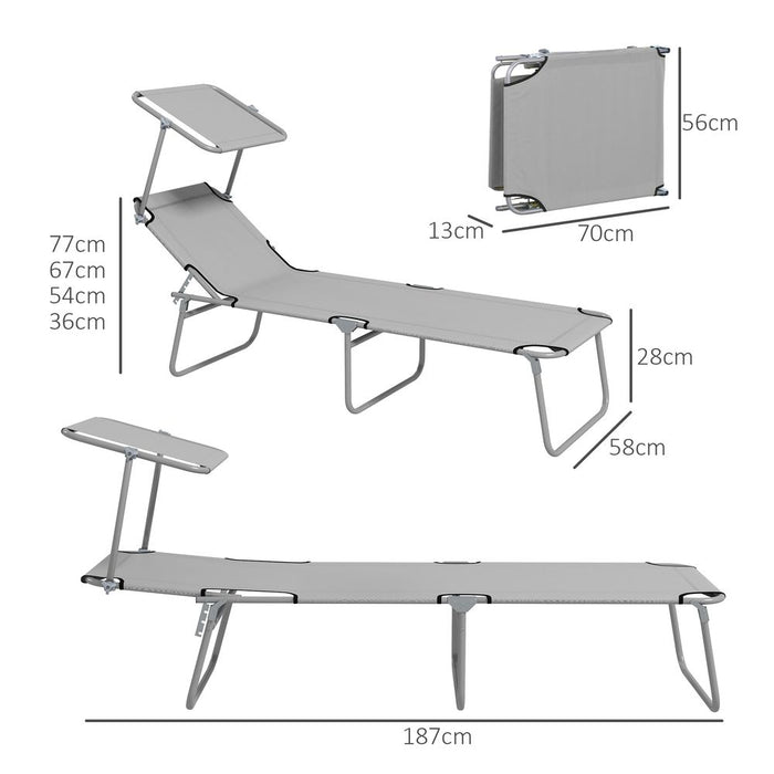 Folding Sun Lounger Set 2: Adjustable Backrest, Sunshade, Outsunny