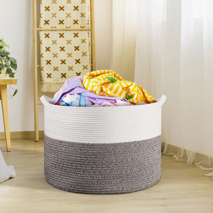 VINSANI LAUNDRY BASKET WHT & NATURAL 1010284