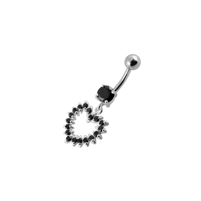 Jeweled Fancy Heart Silver Dangling Banana Bar Navel Belly Ring