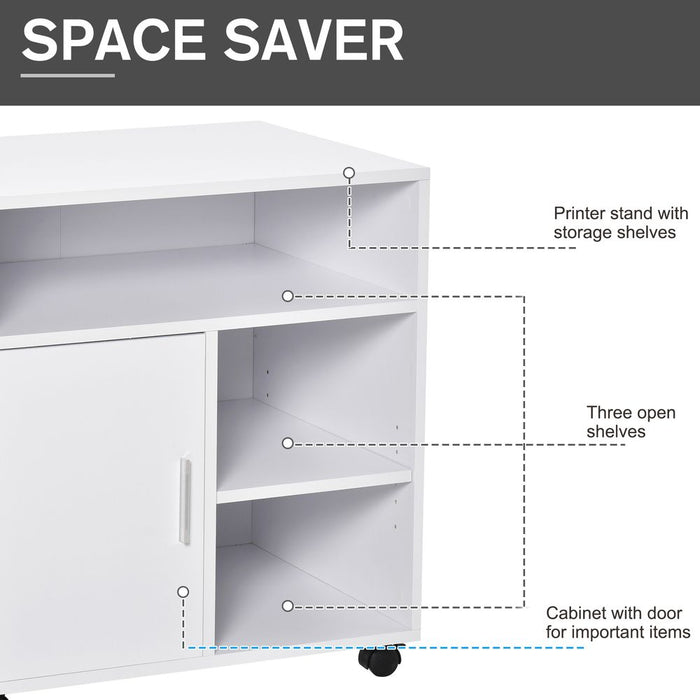 5-Compartment White Printer Stand with Storage - HOMCOM