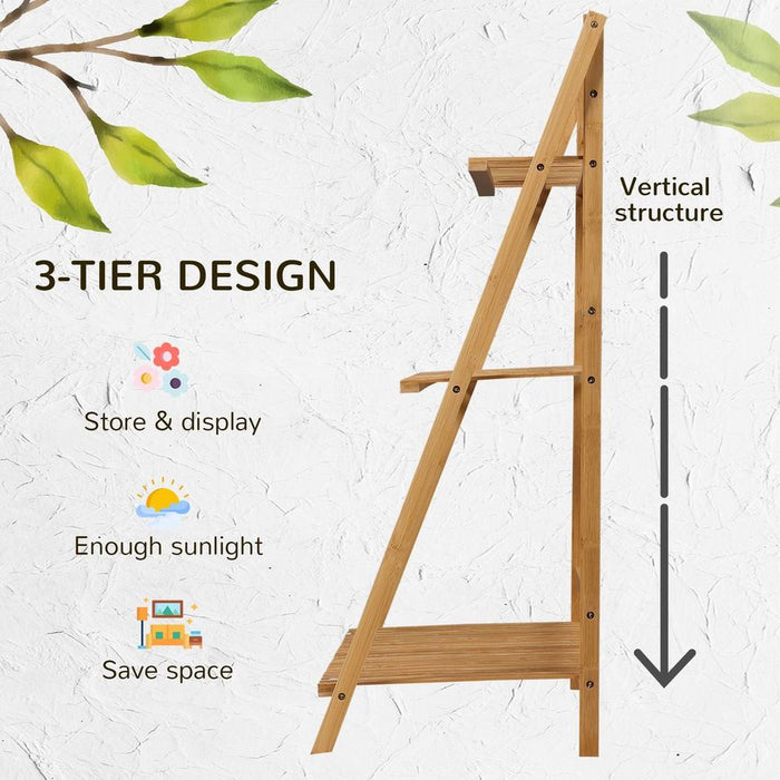 3-Tier Bamboo Plant Stand: Indoor/Outdoor Display Shelf, Folding Design - Strong, Water-Resistant