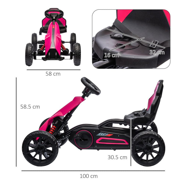 HOMCOM Children Pedal Go Kart with Adjustable Seat, Handbrake - Pink