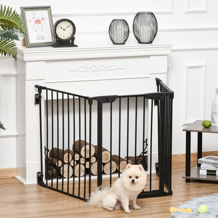 PawHut Pet Safety Gate 3 Panels Playpen Metal Fence with Walk Through Door Black