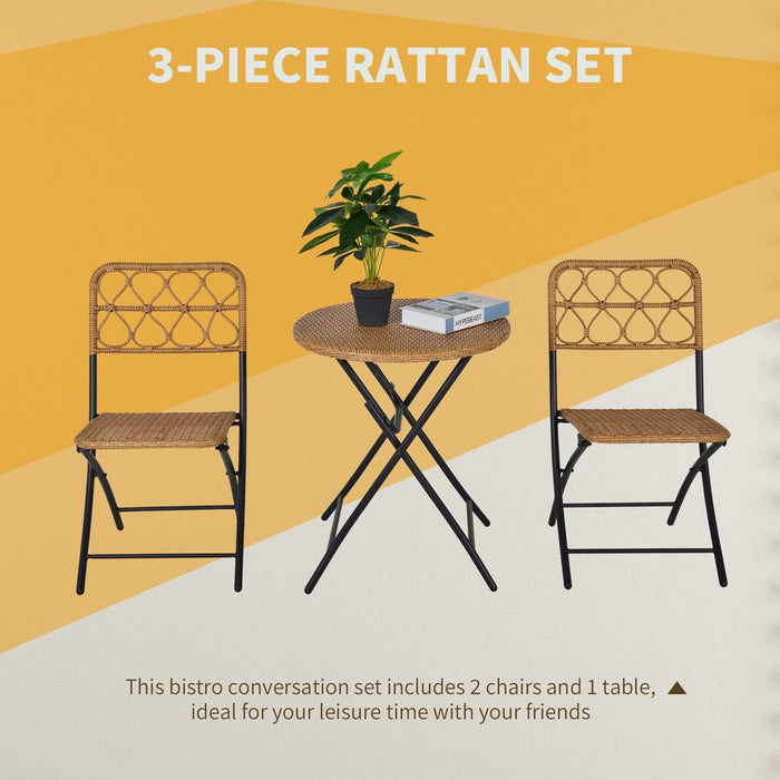 High-Quality 3 PCS Rattan Wicker Set: Easy Folding, Hand Woven, Coffee Table & Chairs