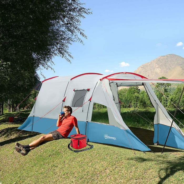 Premium 6-8 Person Tunnel Tent - Blue | Waterproof, Spacious, Easy Setup