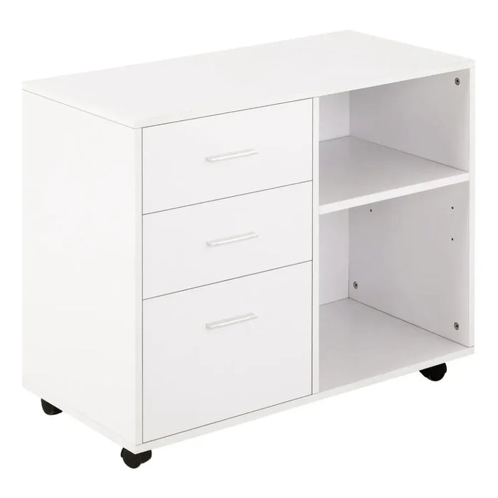 Premium 3-Drawer Storage Cabinet | Office & Home | Freestanding | 2 Shelves | 4 Wheels | White