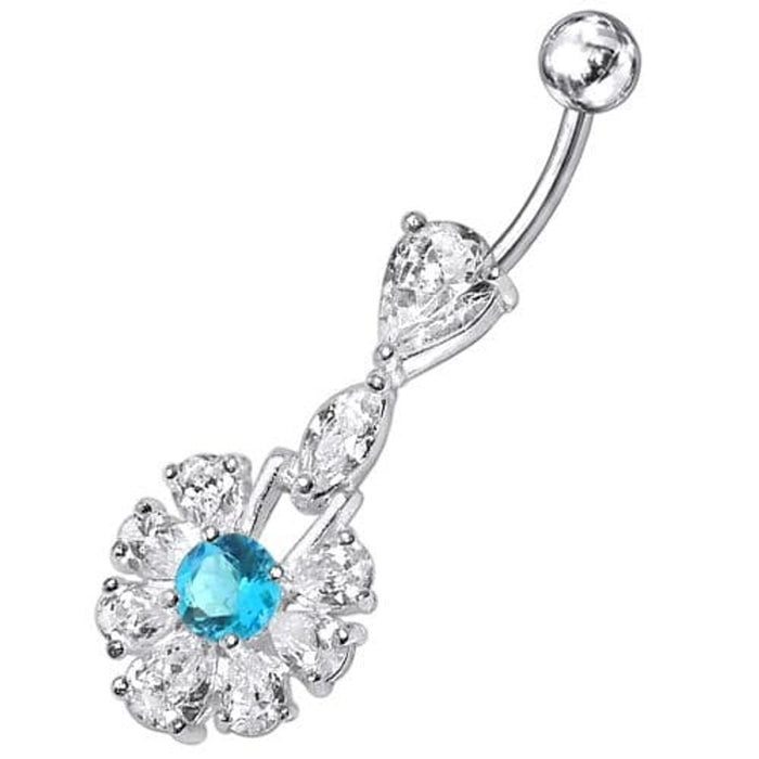 Fancy White Stone Jeweled  Stone Centered Dangling Belly Ring