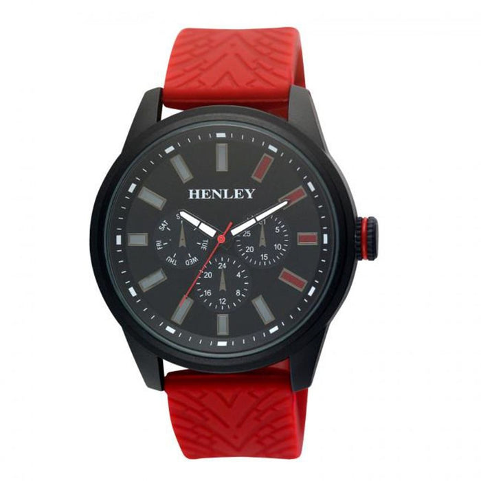 Henley Men's Black Dial Red Silicone Sports Rubber Strap Watch