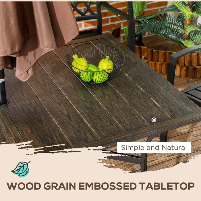 Outsunny Garden Table - Brown, 150x96x73cm - Steel Construction - Parasol Hole - Durable & Stylish