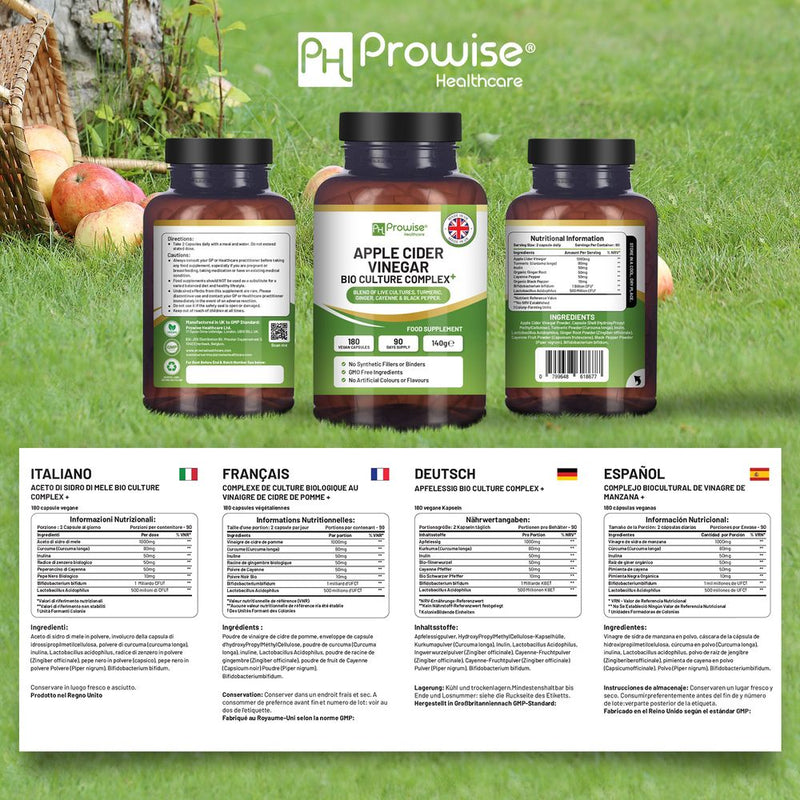 Premium Apple Cider Vinegar Capsules 1300mg I Vegan I Made in UK I Prowise Healthcare
