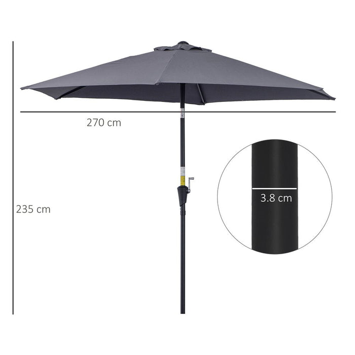 Outsunny 2.7m Patio Umbrella - Aluminum Frame, Grey