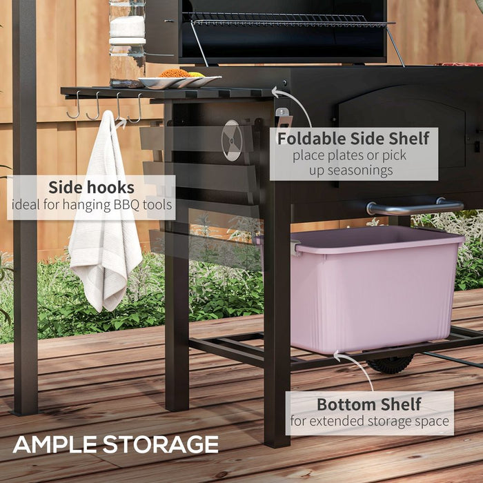 Premium Outsunny BBQ Grill Trolley w/ Adjustable Height & Thermometer - Perfect for Smokey Flavors and Large Gatherings