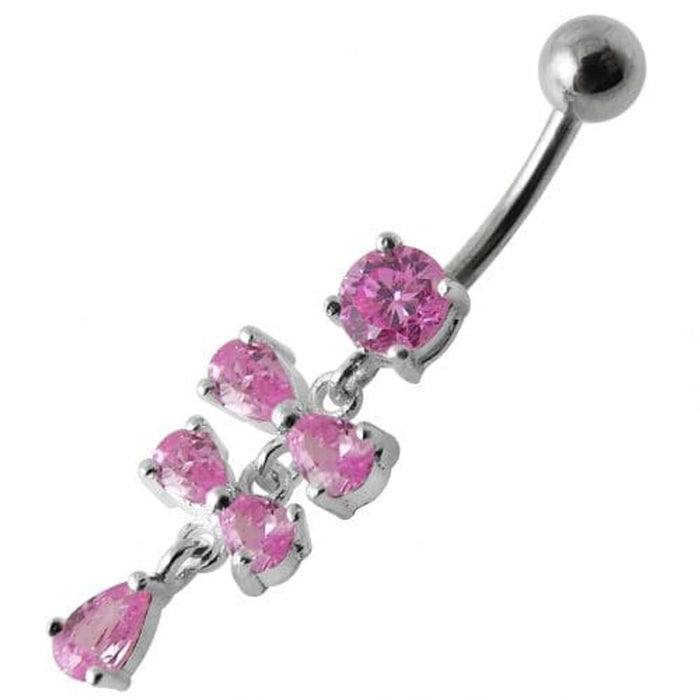 Fancy Silver  Studded Jeweled Dangling SS Belly Ring