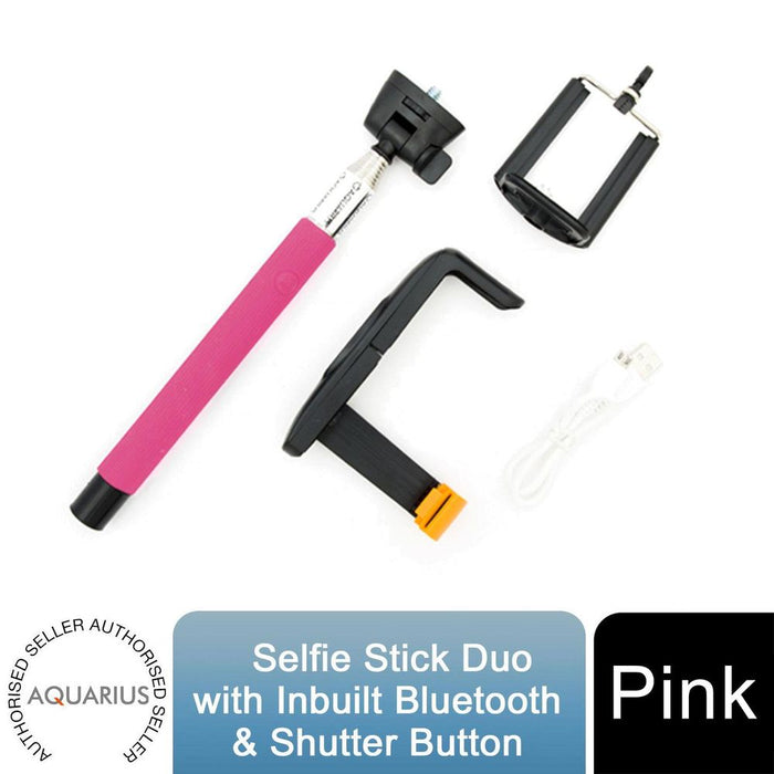 Aquarius Bluetooth Selfie Stick, Pink - Extendable Monopod with Remote Camera Control