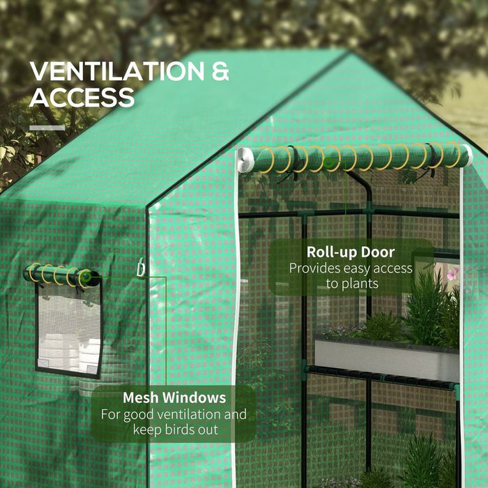 Outsunny Greenhouse Cover Replacement w/ Door & Mesh Windows, Green - Durable & UV-Resistant