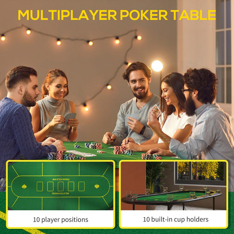 FOLDABLE Poker Mat, 10-Player Table Top w/ Cup Holders, Carry Bag - Professional Quality