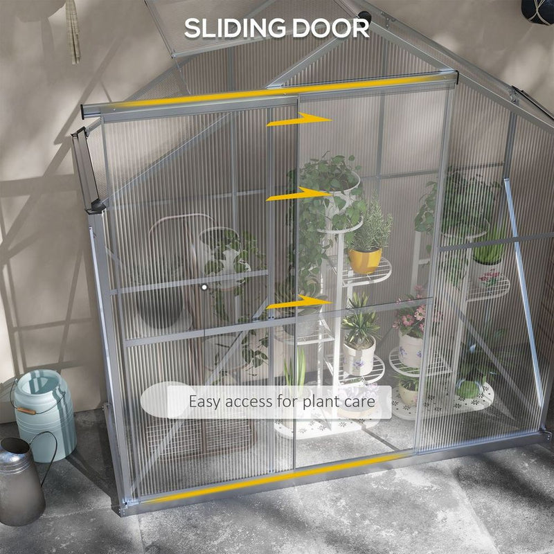 Outsunny 6x2.5ft Polycarbonate Greenhouse, Aluminium Frame, Silver