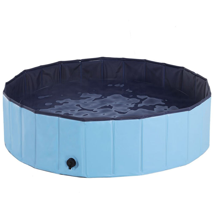 PawHut Foldable Dog Paddling Pool Pet Cat Swimming Pool Indoor/Outdoor Collapsible Summer Bathing Tub Shower Tub Puppy Washer (Blue, Φ120 × 30H cm)