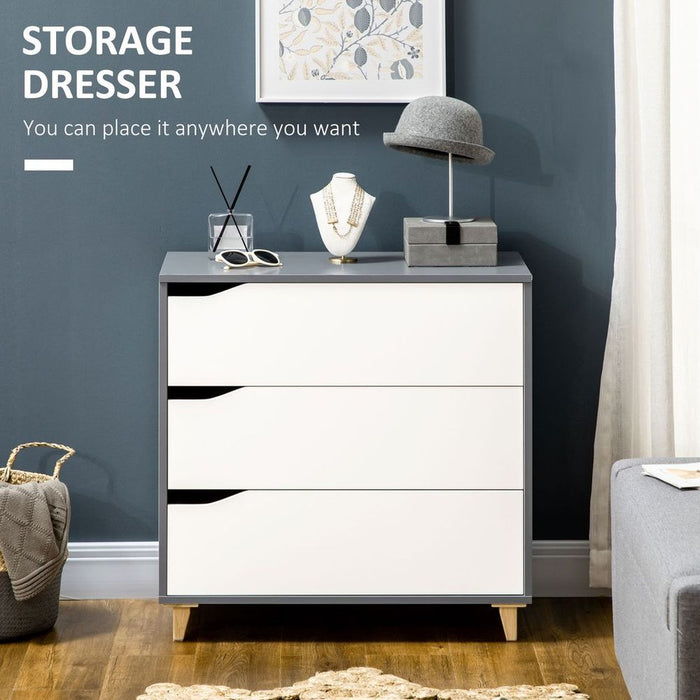 Premium 3-Drawer Dresser with Solid Wood Legs - White - 75H x 75W x 42Dcm