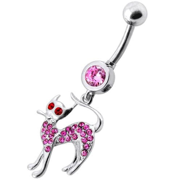 Fancy Jeweled Cat Dangling Navel Bar