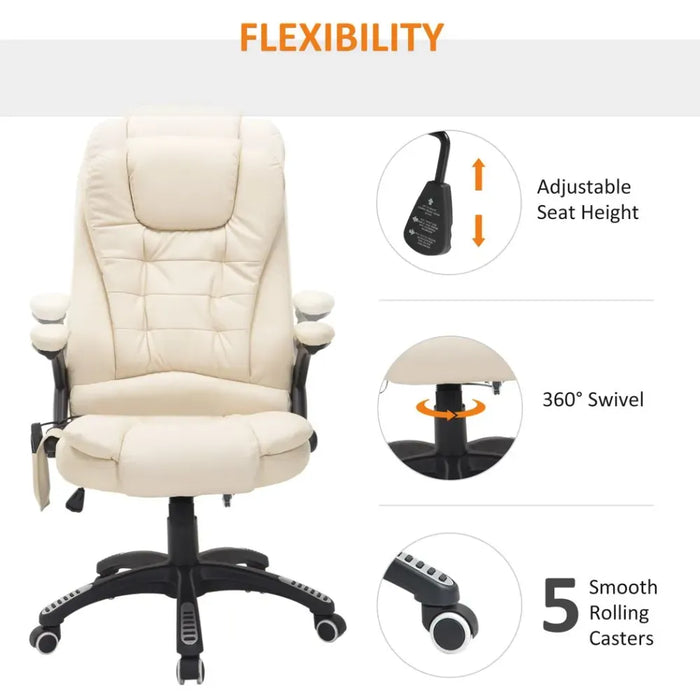 Executive Office Chair with Massage and Heat PU Leather Reclining Chair, Beige