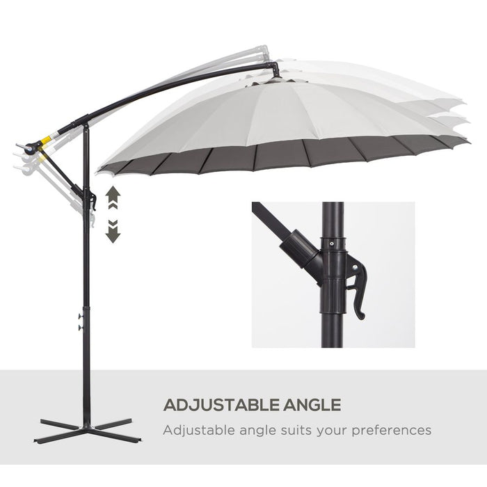 Premium Shanghai Parasol - Overhanging Design, Crank Handle, Cross Base - 3(m), Grey Outsunny