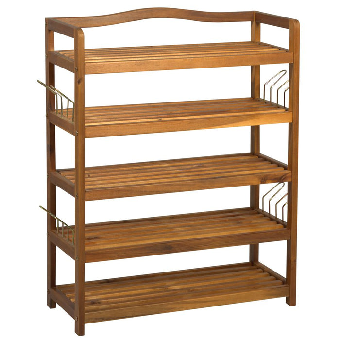 5-Tier Shoe Rack Acacia Wood Shoe Storage Shelf Teak