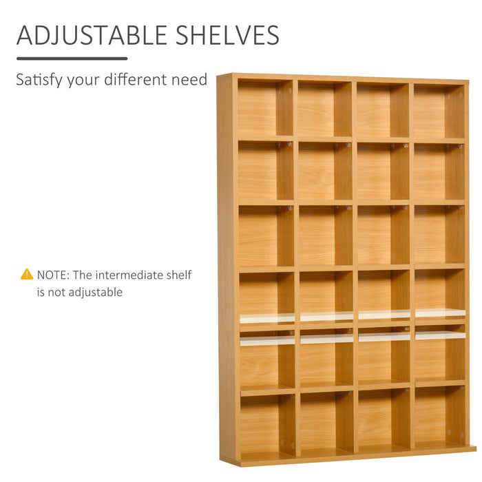 Media Storage Shelf-24 Beech-Adjustable Height-Organize CDs, DVDs, Books. Modern & Practical. Sturdy Base: Trusted and High-Quality.