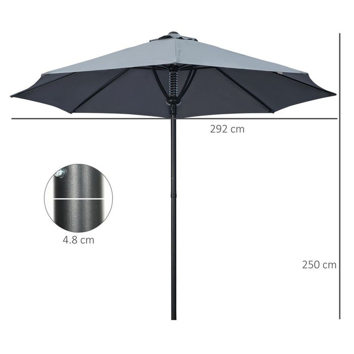 Outsunny Outdoor Table Umbrella - Sun Shade with 8 Ribs, Grey