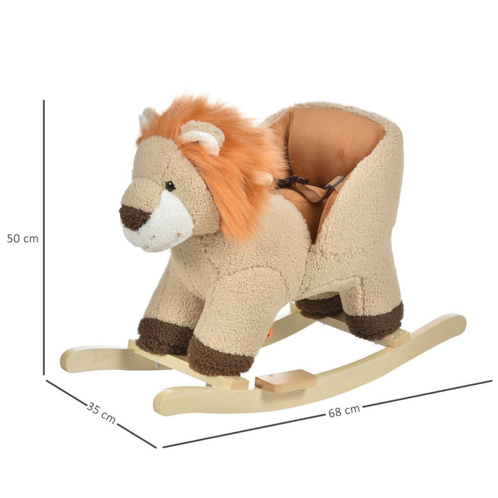 HOMCOM Kids Children Rocking Horse Plush Ride On Lion Seat w/Sound Wood Base Seat Safety Belt Toddler Baby Toy for 18-36 Months Brown