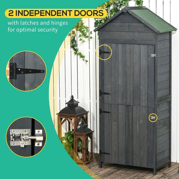 Outsunny Wooden Garden Shed - Utility Tool Storage Cabinet - Grey