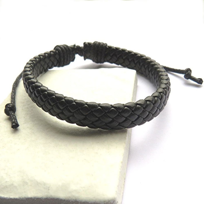 Magnetic Men's Black Leather Bracelet - Adjustable, High Quality, Stylish