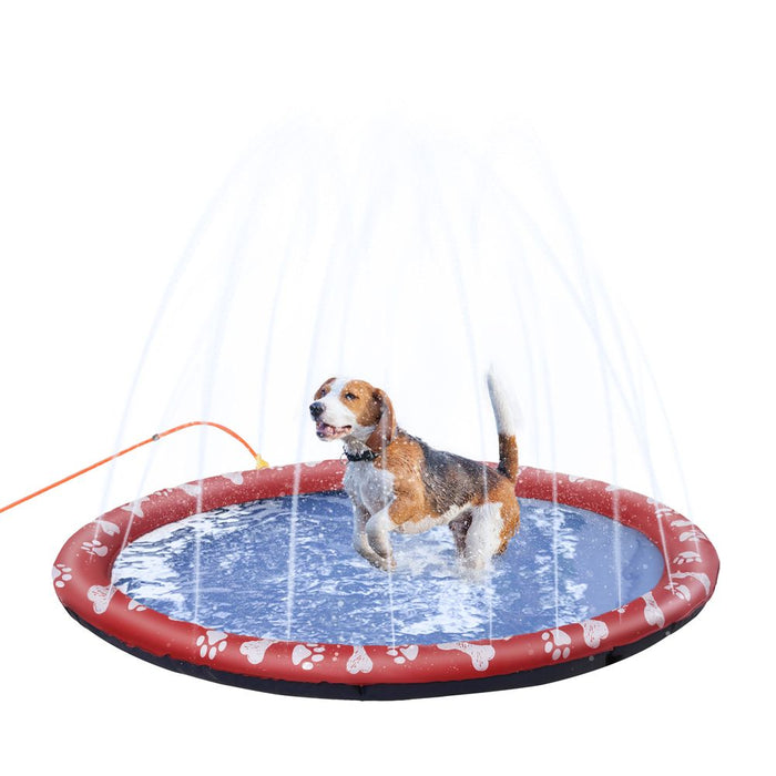 Durable 150cm Splash Pad Sprinkler for Pets - Dog Bath Pool - Non-slip & Outdoor - Red Pawhut