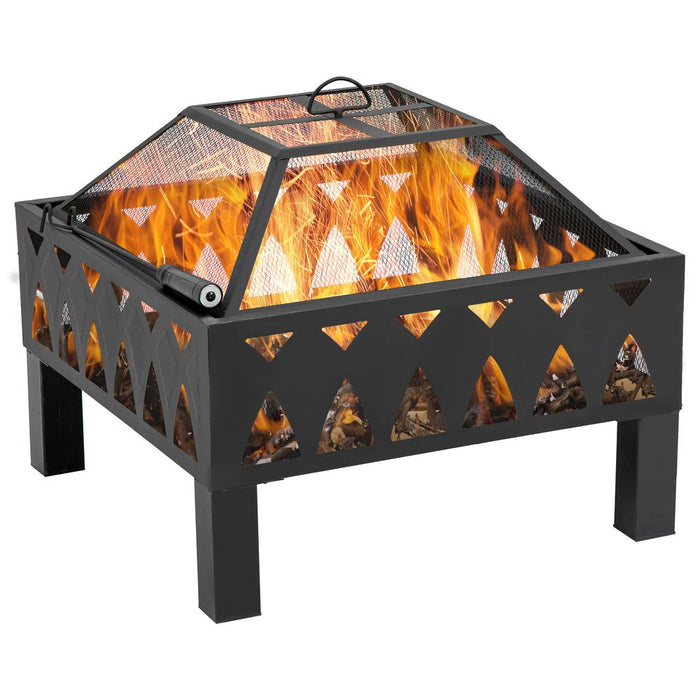 Premium Outdoor Fire Pit - Durable Metal, Wood Burner, Mesh Screen & Poker Included