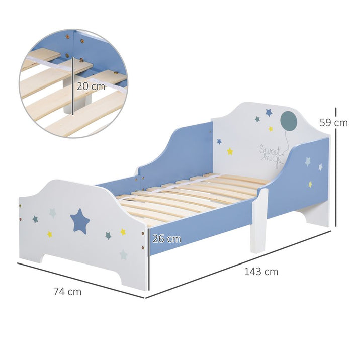 HOMCOM Toddler Bed Frame, Kids Bedroom Furniture for Boys Girls with Safe Guardrails, Low Junior Blue