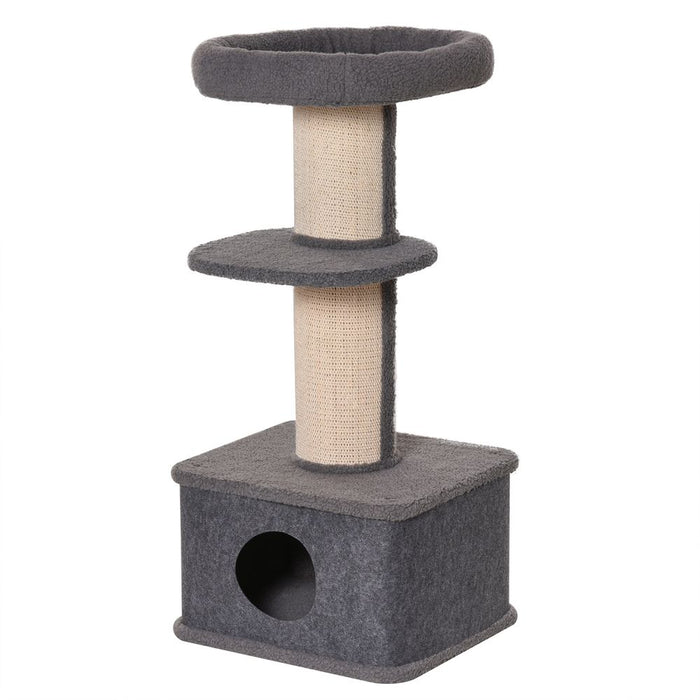 PawHut 96cm Cat Tree Kitten Tower Multi level Activity Center Pet Furniture with Sisal Scratching Post Condo Removable Cover Grey