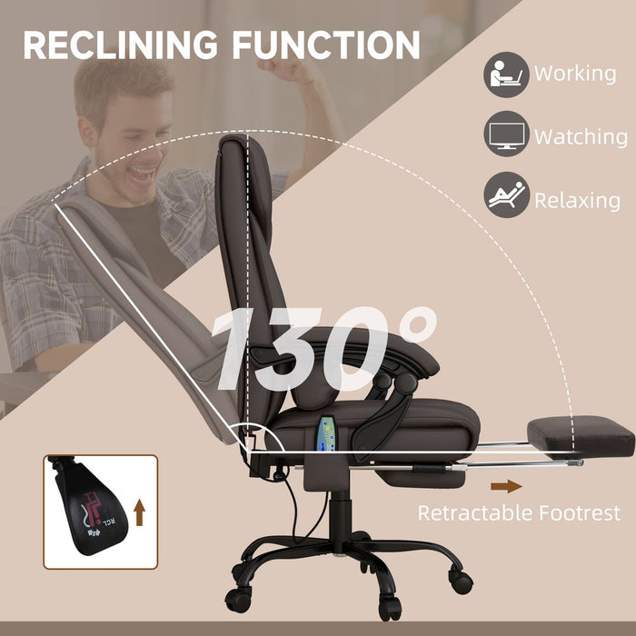 Ultimate Comfort & Style: PU Leather Massage Office Chair - 6 Vibration Points, Adjustable Height, Brown