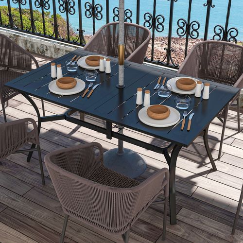 Outsunny Garden Dining Table with Steel Frame and Slatted Top for Balcony Black