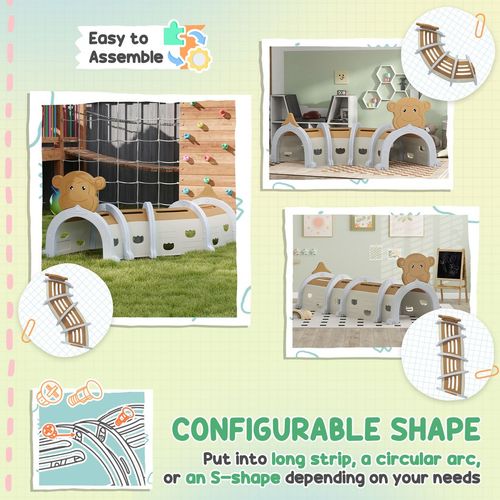 AIYAPLAY Kids Play Tunnel for Crawl and Climb, Monkey Design, Brown