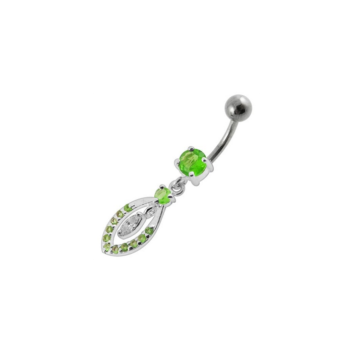 Jeweled Fancy Silver Dangling SS Bar Banana Belly Ring