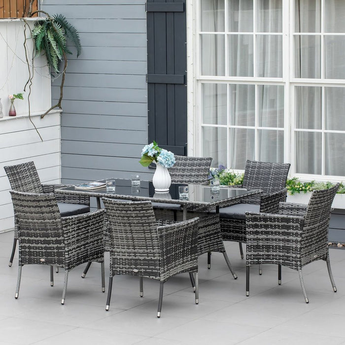 Deluxe 7pc Rattan Garden Dining Set - High Quality PE Rattan, Steel Frame, Cube Chairs