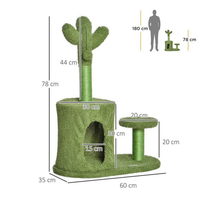 PawHut 78cm Cactus Cat Tree Tower with Scratching Post Condo Perch, Kitten Activity Centre for Indoor Cats with Toy Ball