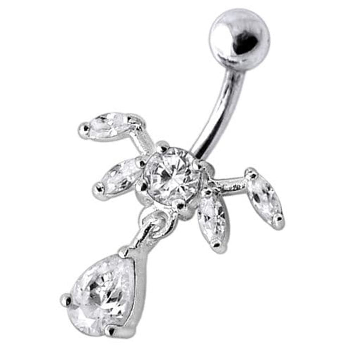 Fancy Dangling SS Bar Navel Ring Body Jewelry