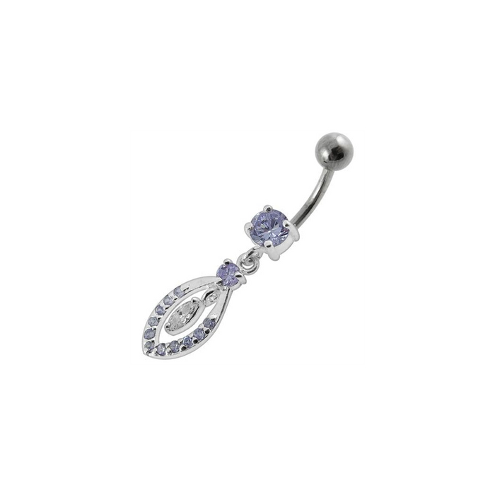 Jeweled Fancy Silver Dangling SS Bar Banana Belly Ring