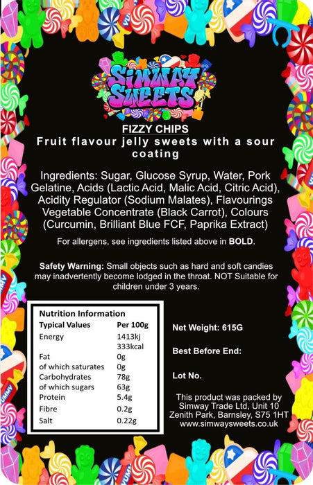 Fizzy Chips Fizzies Retro Sweets Gift Jar | Best Quality | Fast Shipping | Perfect Gift for All | 665g of Delight